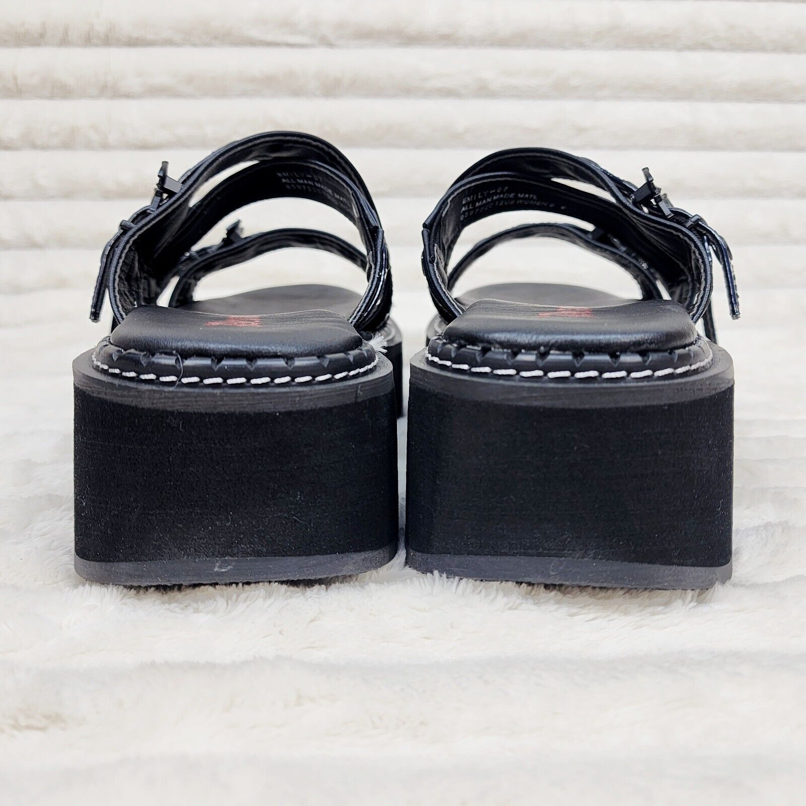 Emily 100 - 2 Black 2" Platform Bat Buckle Slip On Sandals Shoes 6-12 NY DEMONIA - Totally Wicked Footwear