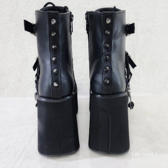Demonia Kera Goth Platform Wedge Ankle Boots With Chain Charms & Pentagram - Totally Wicked Footwear