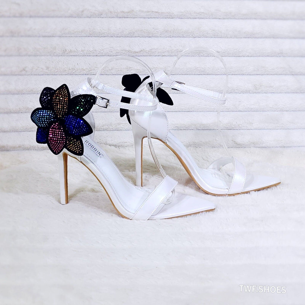 Ellie Pearl White Stiletto High Heels With Diamante Flowers - Totally Wicked Footwear