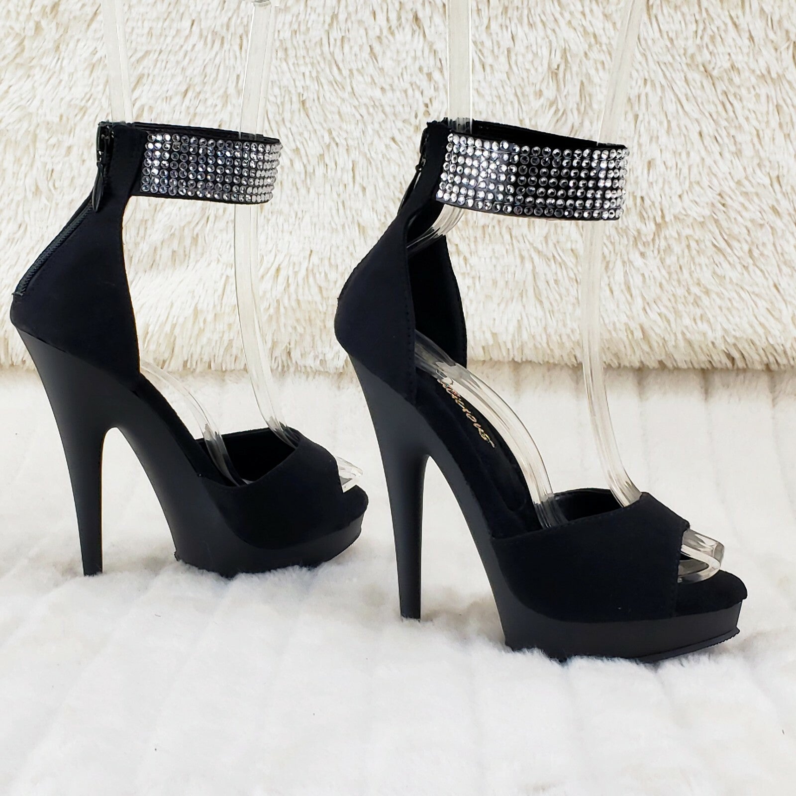 Sultry 625 Black Faux Suede 6" High Heels Platform Sandal Shoes NY