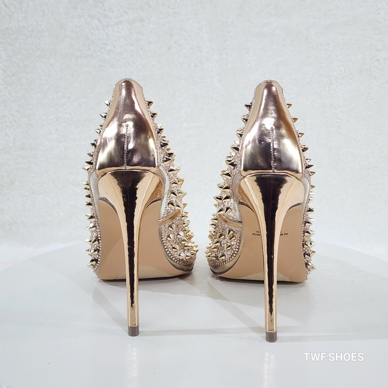 Spicy Stiletto PVC Clear Pumps Rose Gold Studs & Rhinestone Pumps Stiletto Heels - Totally Wicked Footwear