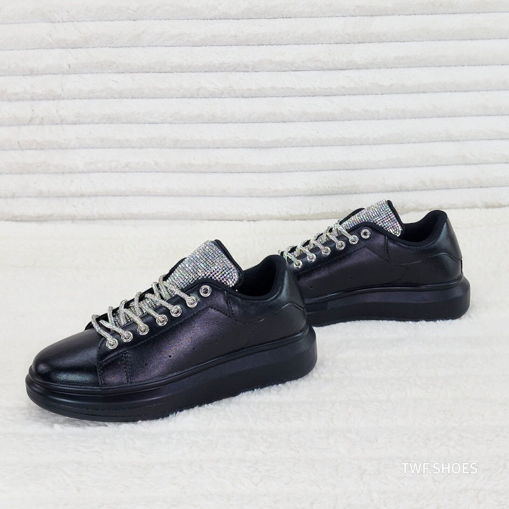 Comfy Cush 4 Jet Black Rhinestone Fashion Sneakers Tennis Shoes - Totally Wicked Footwear
