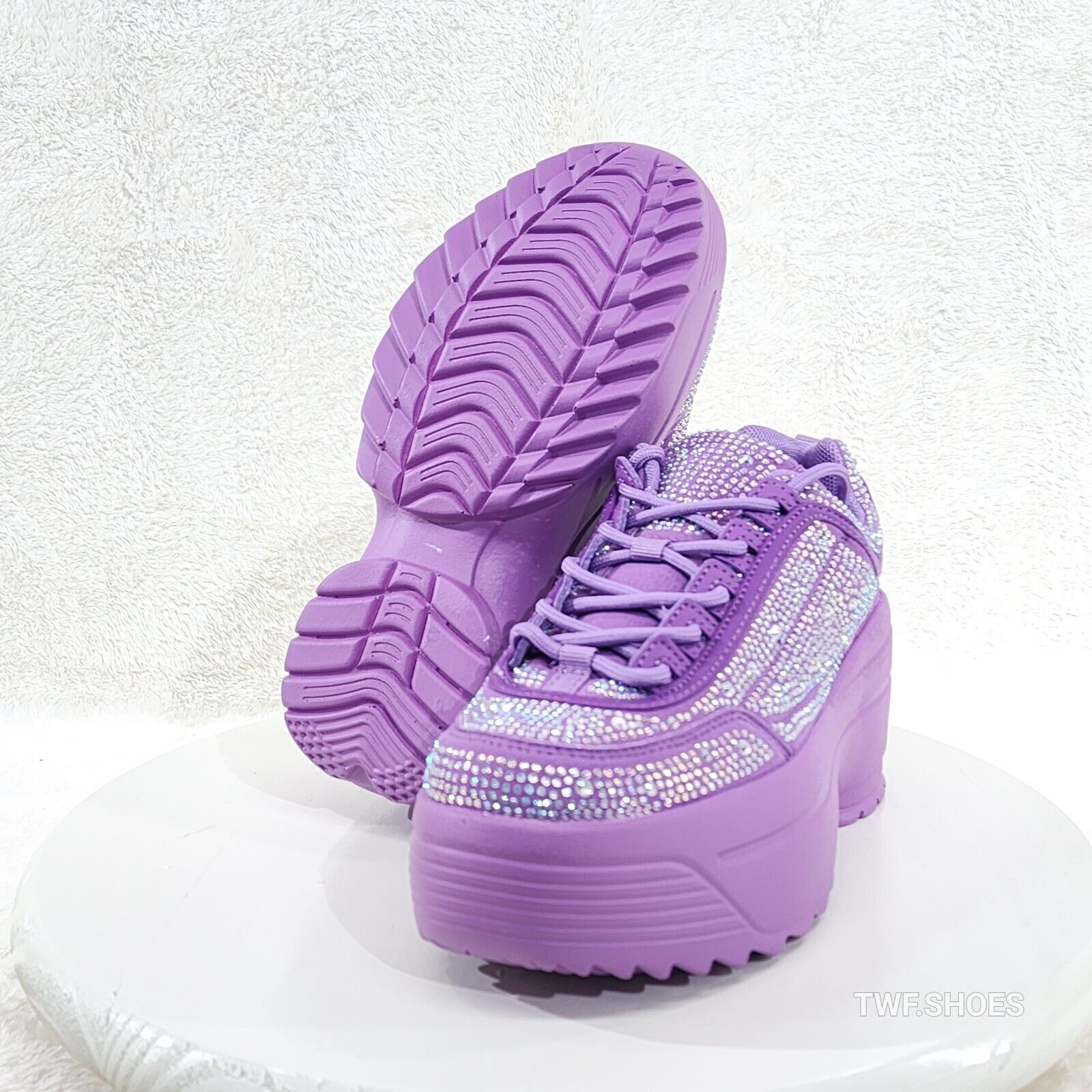 Cush Baby 2 Lilac Purple Rhinestone Platform Sneakers - Totally Wicked Footwear