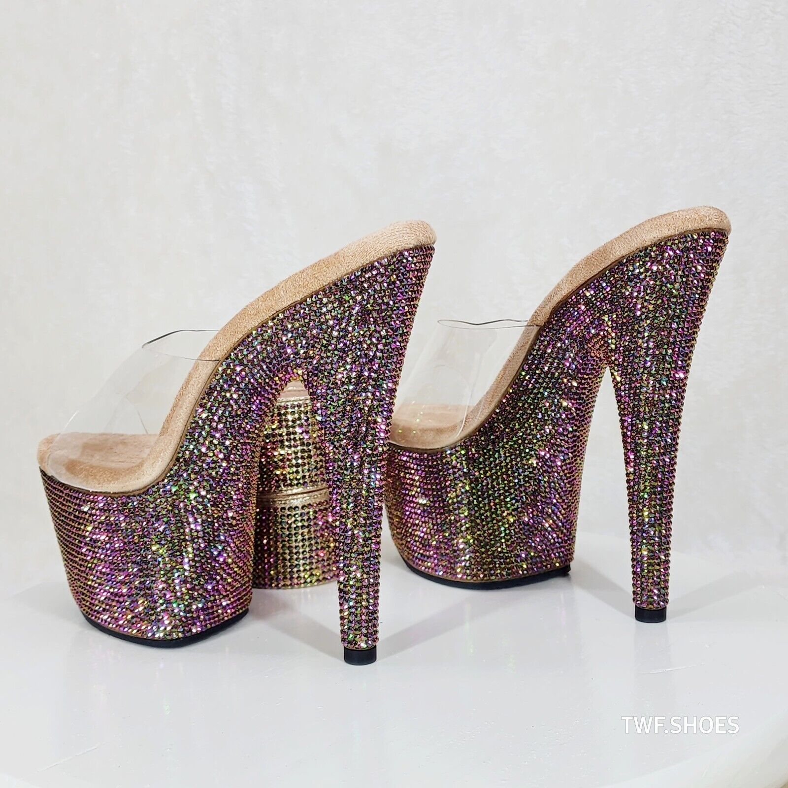 Bejeweled 712RS Bronze Purple Rhinestone Platform 7" Stiletto High Heel Shoes - Totally Wicked Footwear