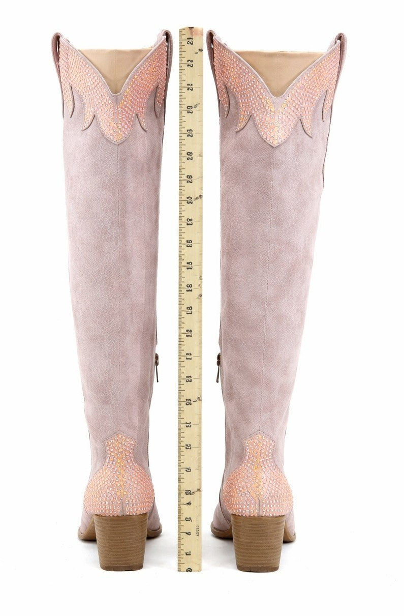 Primal Country Western Sexy Dusty Pink OTK Thigh Boots With Rhinestone Trims