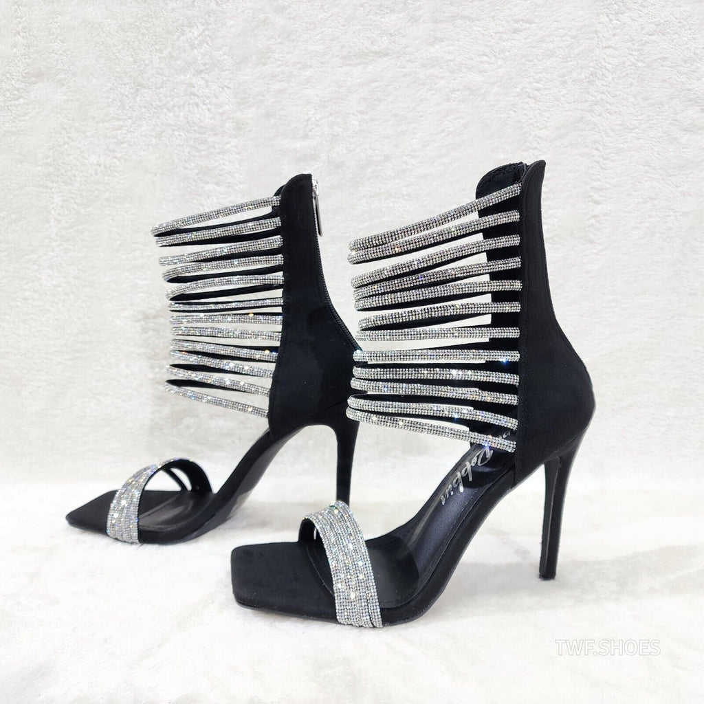 Sparked Closed Back Rhinestone Rope Strap Open Square Toe Evening Heels Shoes - Totally Wicked Footwear