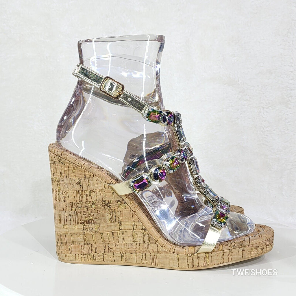 Summer Time Colorful Jeweled Cork Wedge High Heel Sandals