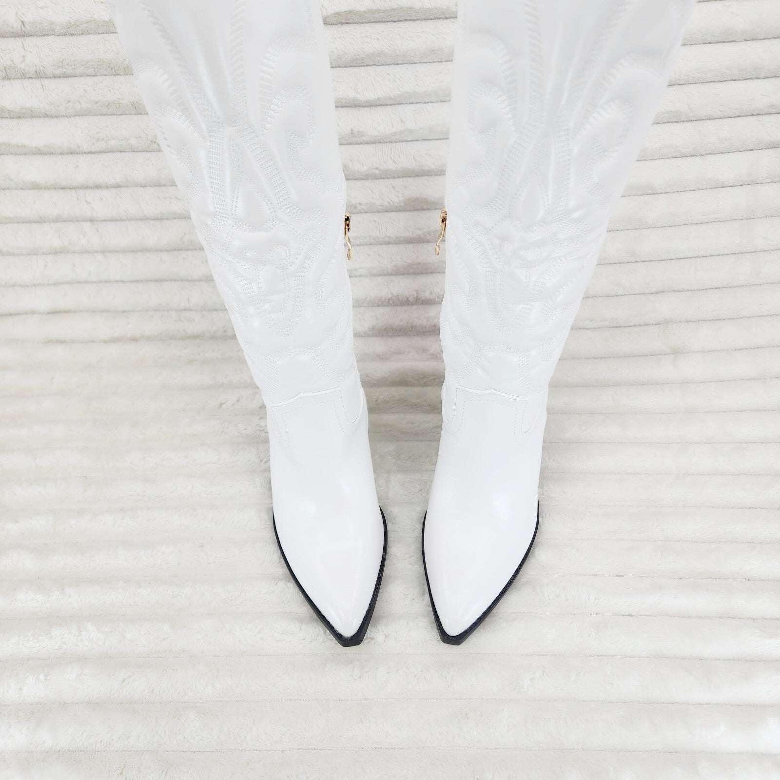 Electric Cowboy Faux Leather Matte Western Knee High Cowgirl Boots Pearl White