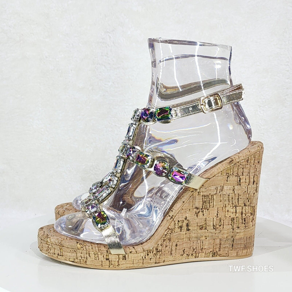 Summer Time Colorful Jeweled Cork Wedge High Heel Sandals