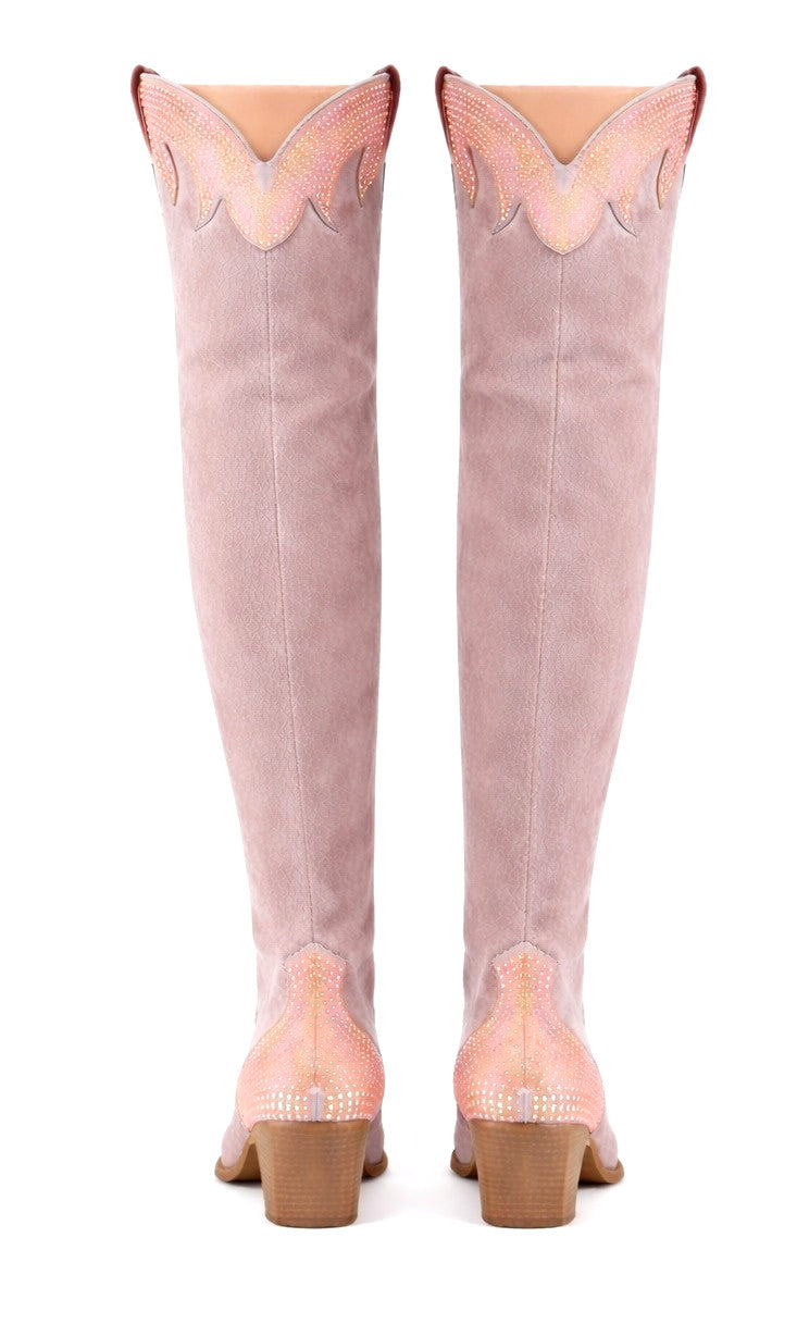 Primal Country Western Sexy Dusty Pink OTK Thigh Boots With Rhinestone Trims