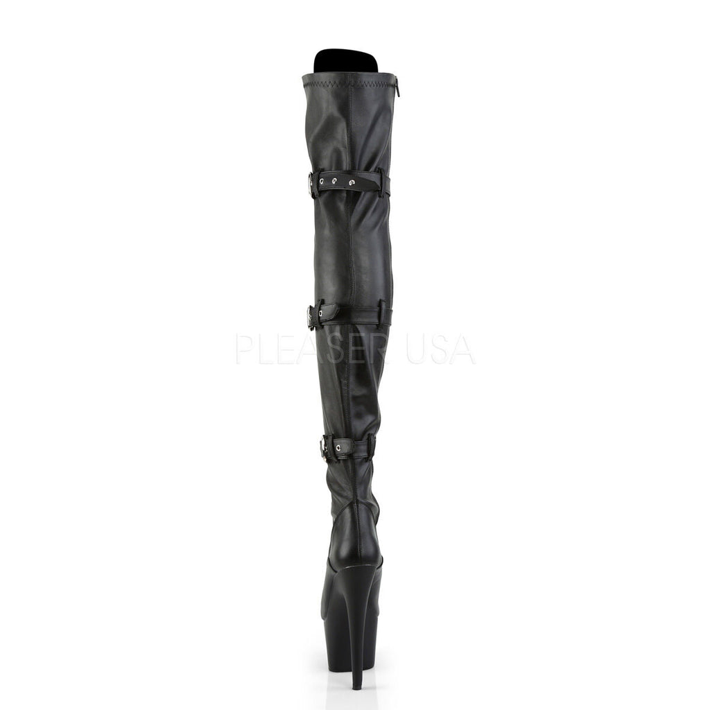 Adore 3028 Triple Buckle Thigh High Platform Torment Boot Black Stretch Matte NY - Totally Wicked Footwear
