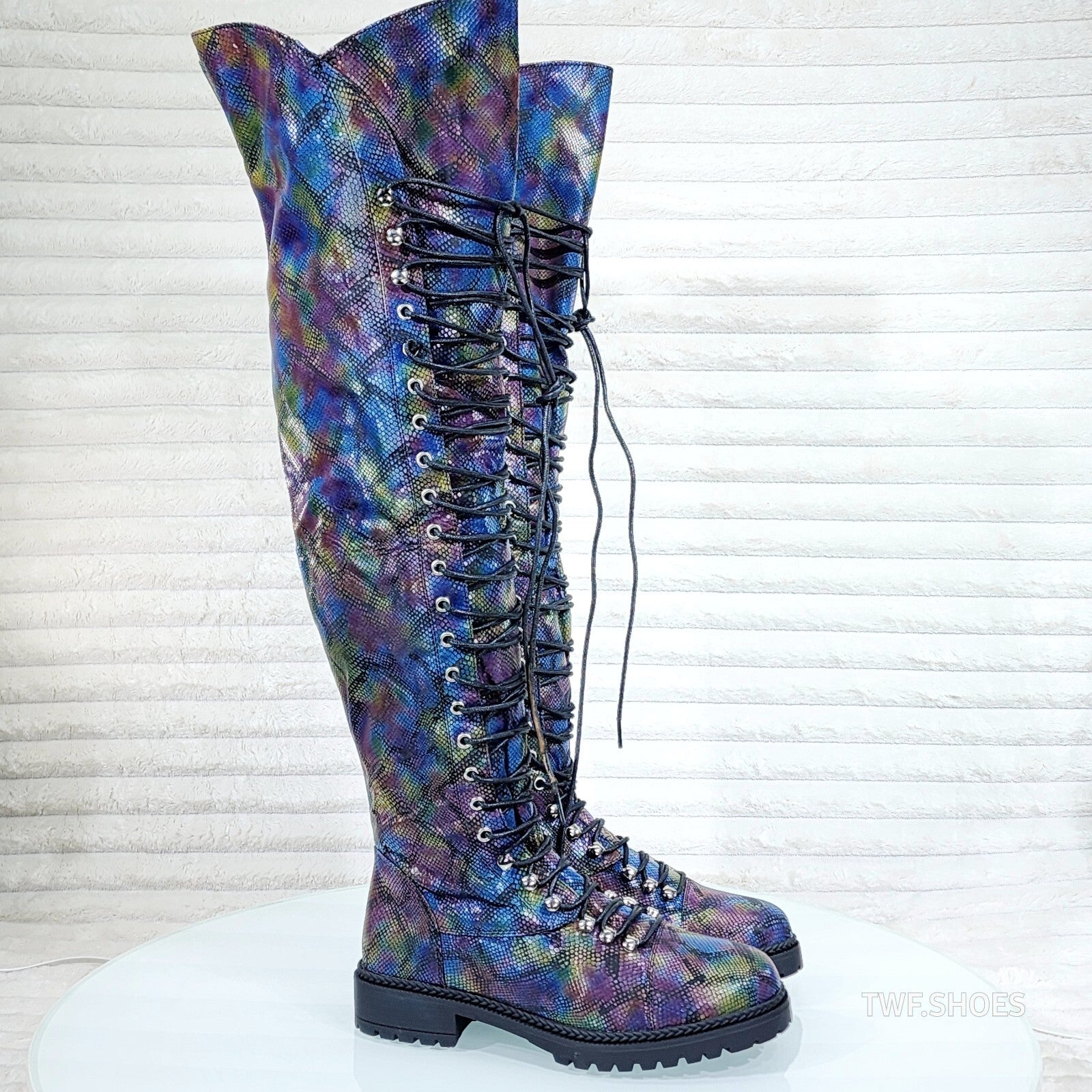 Ocho Colorful Rainbow Snake Corset Lace Over the Knee Fashion Riding Boot Travis