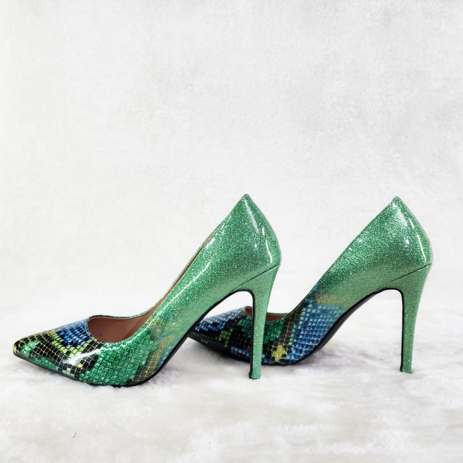 Fabio Green Glitter Ombre  Patent 4" High Heel Shoes Pointy Toe Pump US 7-13