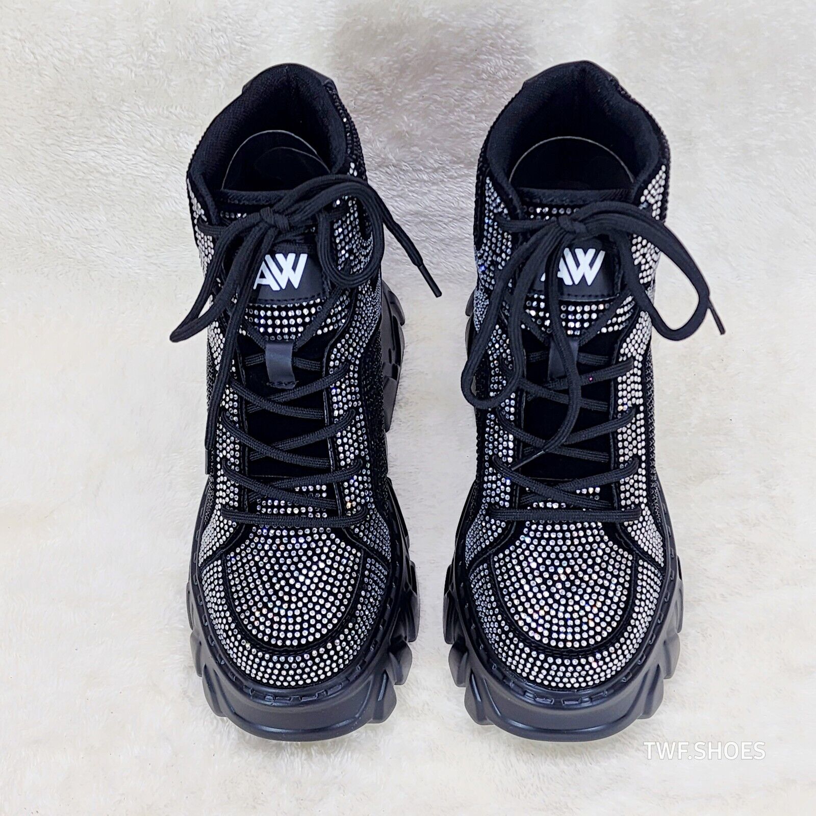 Anthony Wang Berry Silver & Black Rhinestone Platform Hidden Wedge Sneakers - Totally Wicked Footwear