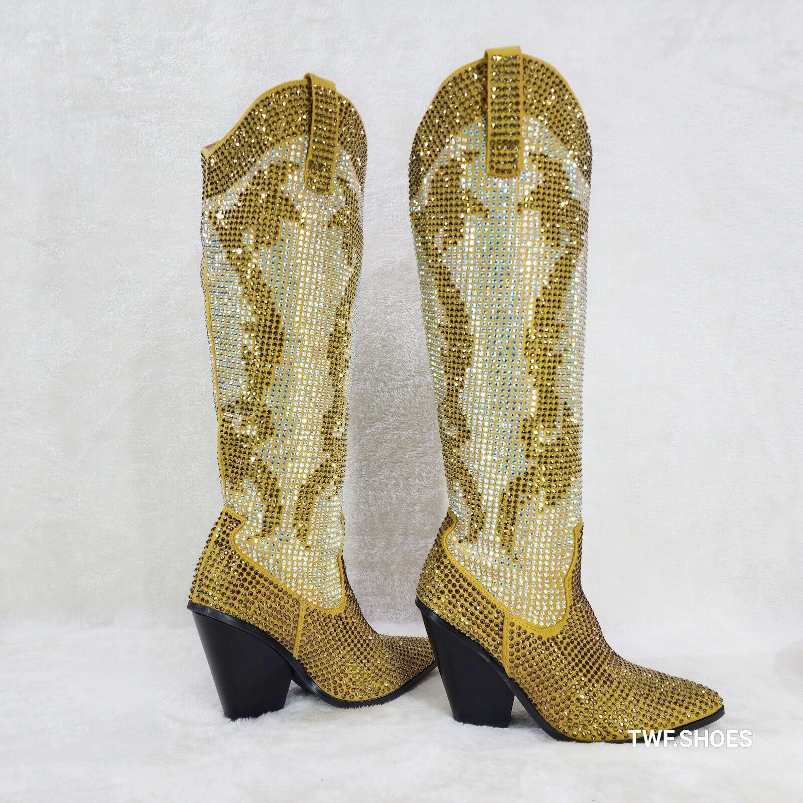 Martina Gold Rhinestones Country Western Glamour Cowgirl Boots - Totally Wicked Footwear