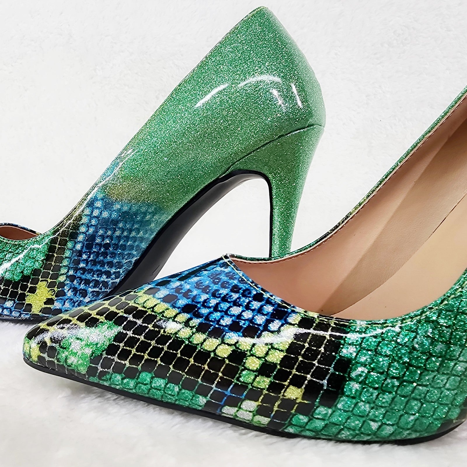 Fabio Green Glitter Ombre  Patent 4" High Heel Shoes Pointy Toe Pump US 7-13