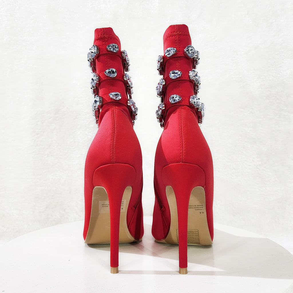 Allure Sexy Stiletto High Heels Red Stretch Ankle Boot Chelsea Boots - Totally Wicked Footwear