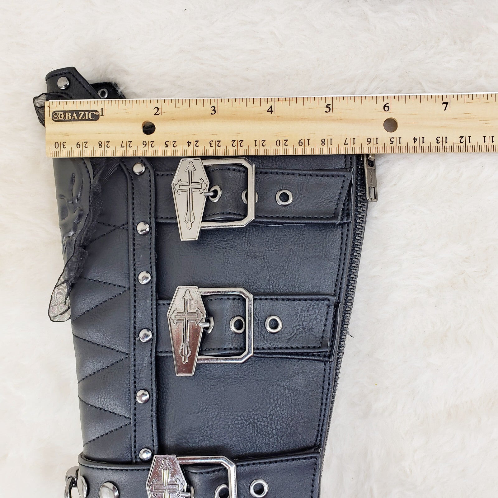 Crypto 67 Coffin Skull & Chain Black Mid Calf Platform Heel Gothic Boots NY