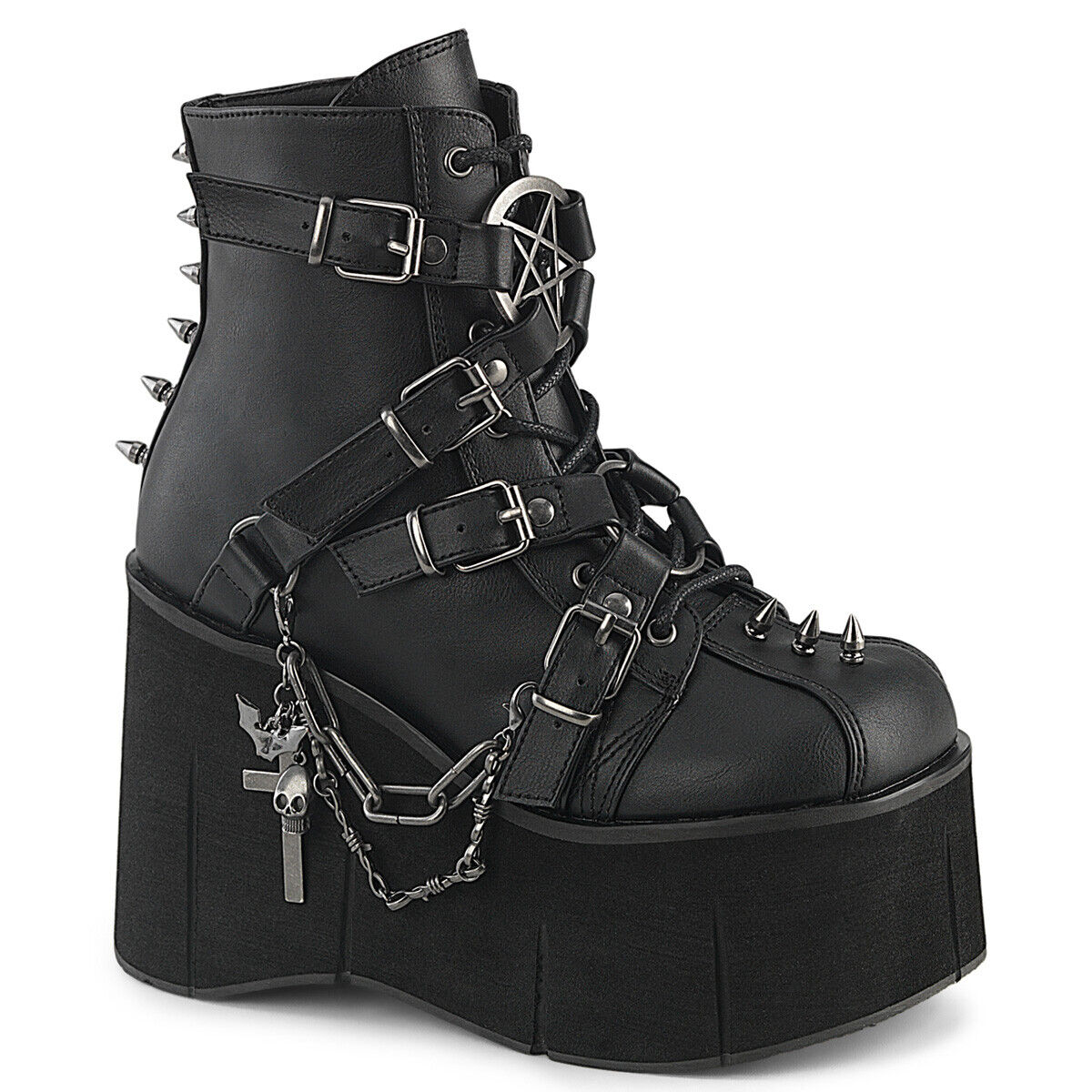 Demonia Kera Goth Platform Wedge Ankle Boots With Chain Charms & Pentagram - Totally Wicked Footwear