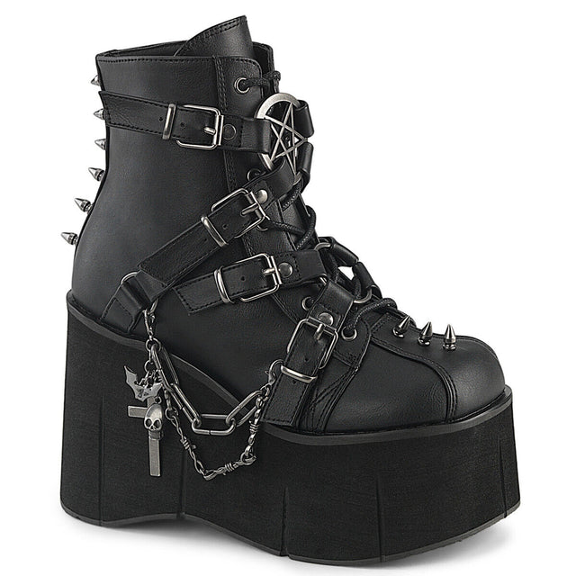 Demonia Kera Goth Platform Wedge Ankle Boots With Chain Charms & Pentagram