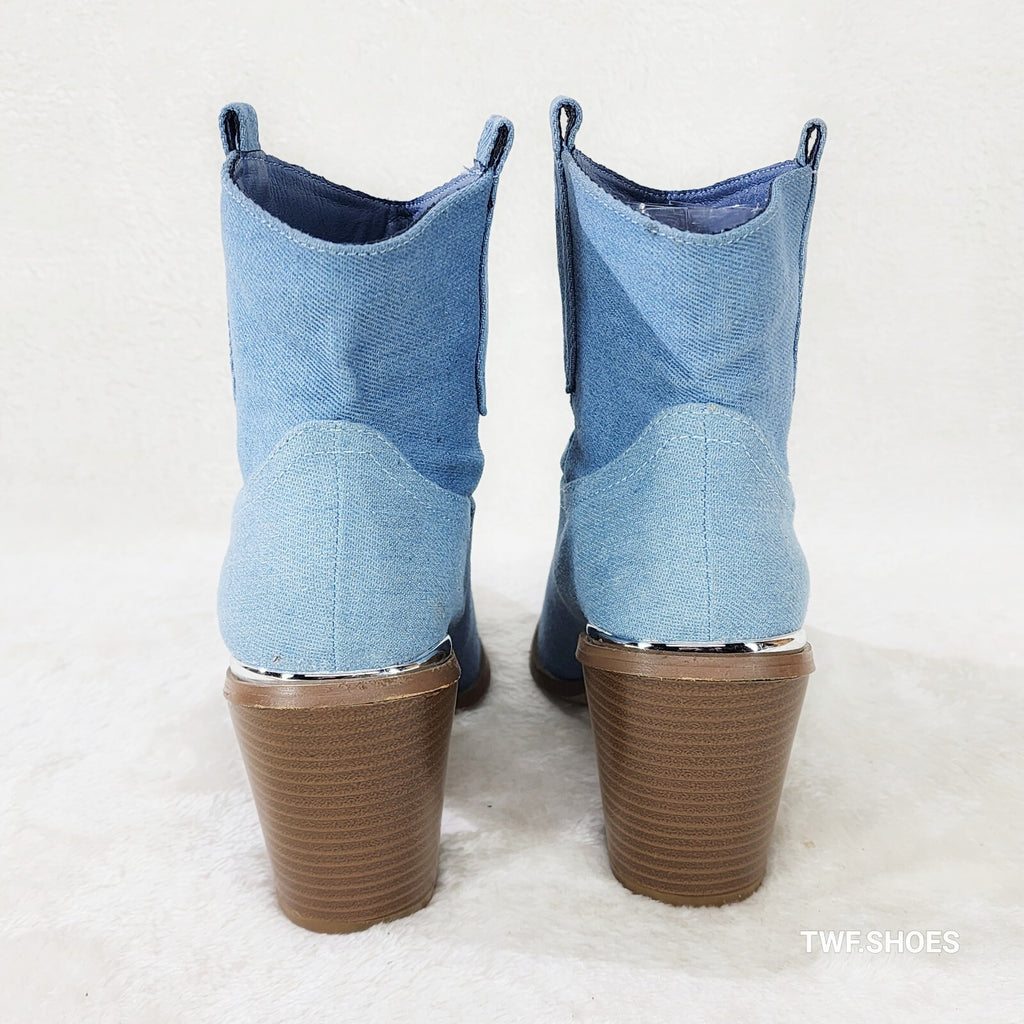 West World Denim Blue Cowgirl Country Western Ankle Boots - Totally Wicked Footwear