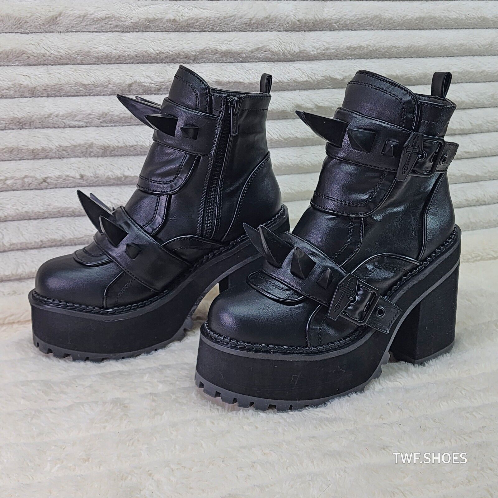 Demonia Assault Black Matte Claw Spiked Platform Ankle Boots Goth Biker Grunge - Totally Wicked Footwear