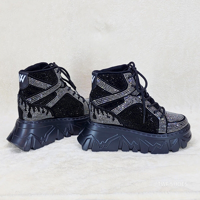 Anthony Wang Berry Silver & Black Rhinestone Platform Hidden Wedge Sneakers - Totally Wicked Footwear