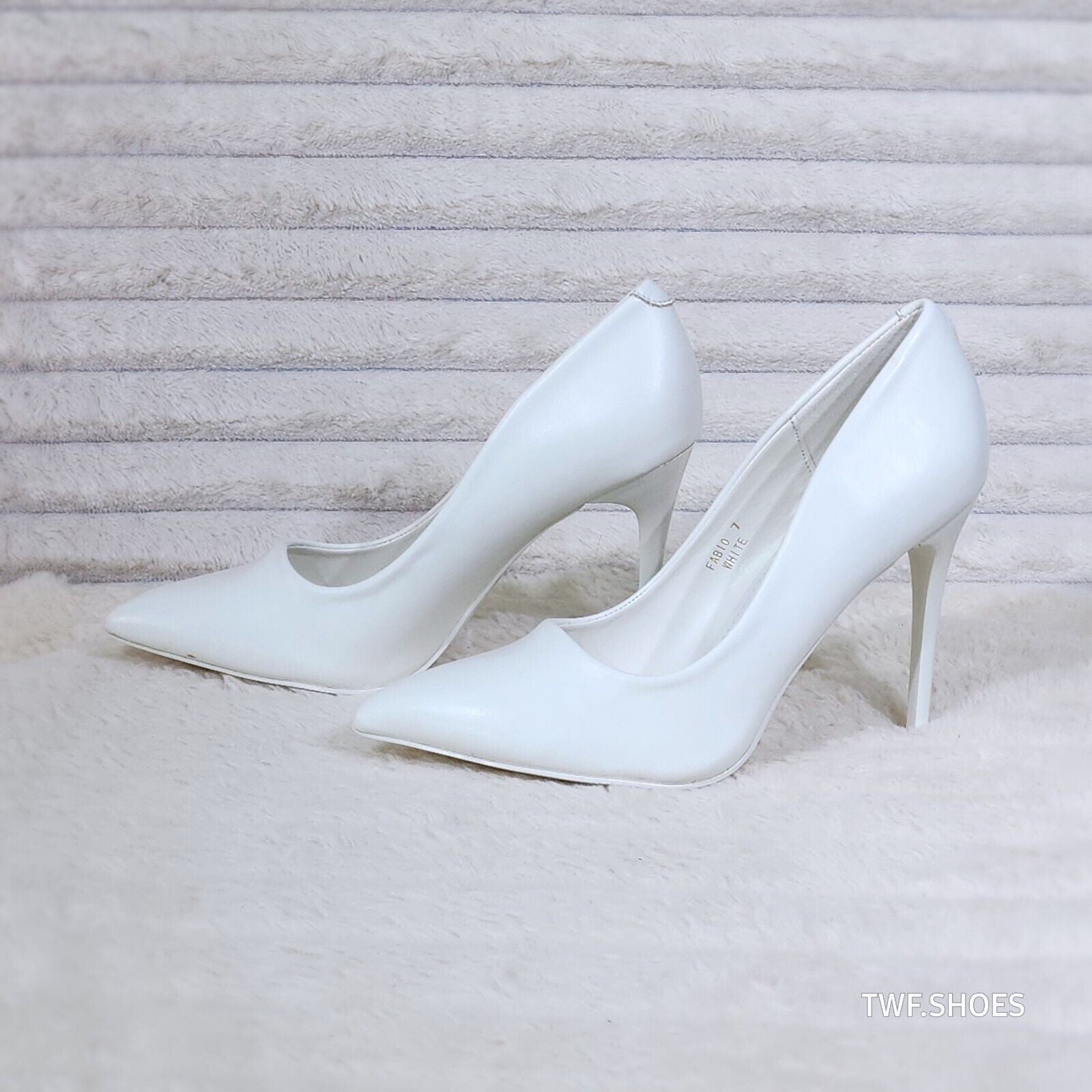 Fabio White Matte 4.5" High Heel Shoes Pointy Toe Pump US Ladies 7-11 - Totally Wicked Footwear