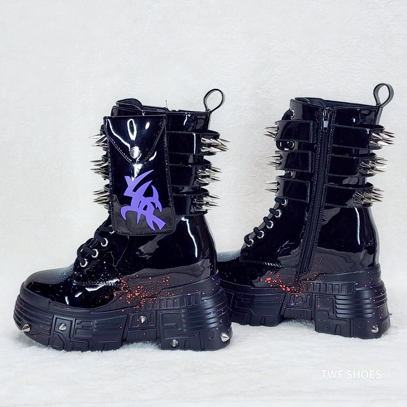 Anthony Wang Blackest Night Patent Spatter Cyber Punk Goth Platform Boots - Totally Wicked Footwear