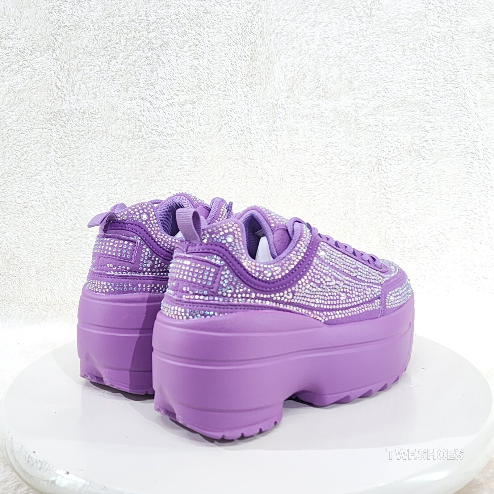 Cush Baby 2 Lilac Purple Rhinestone Platform Sneakers - Totally Wicked Footwear