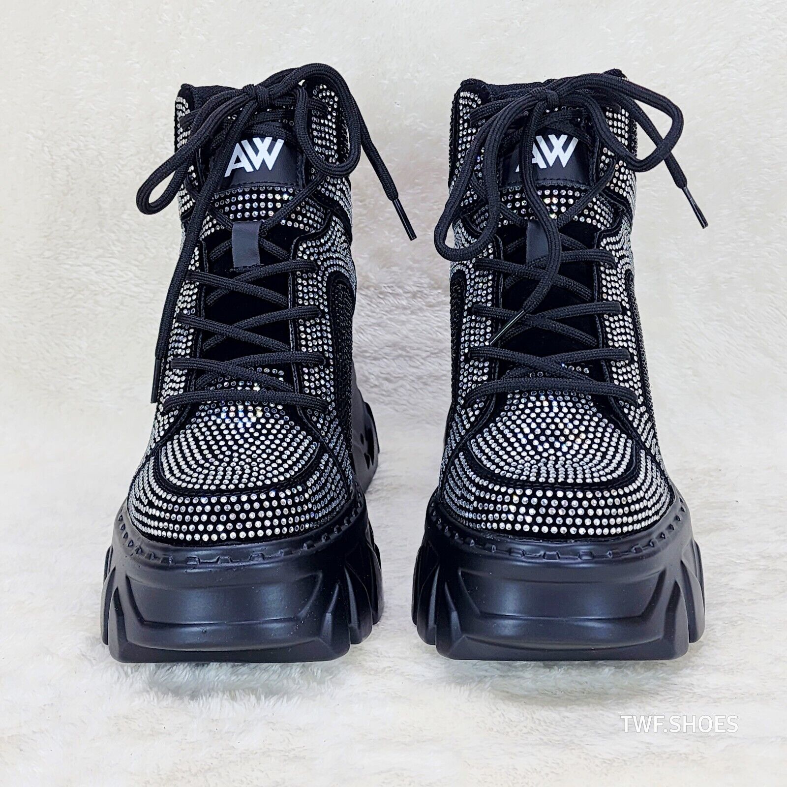 Anthony Wang Berry Silver & Black Rhinestone Platform Hidden Wedge Sneakers - Totally Wicked Footwear