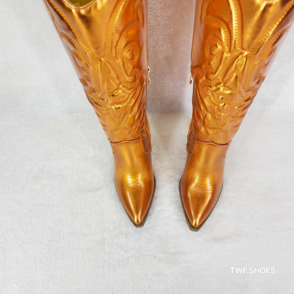 Electric Cowboy Orange Metallic Matte Western Knee High Country Cowgirl Boots - Totally Wicked Footwear