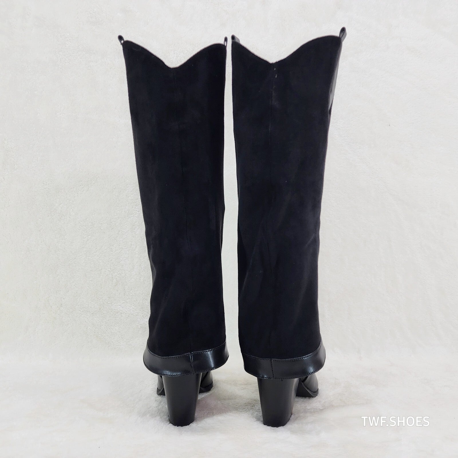 Branded Black Skirted Fold Over Western Knee High Cowgirl Boots