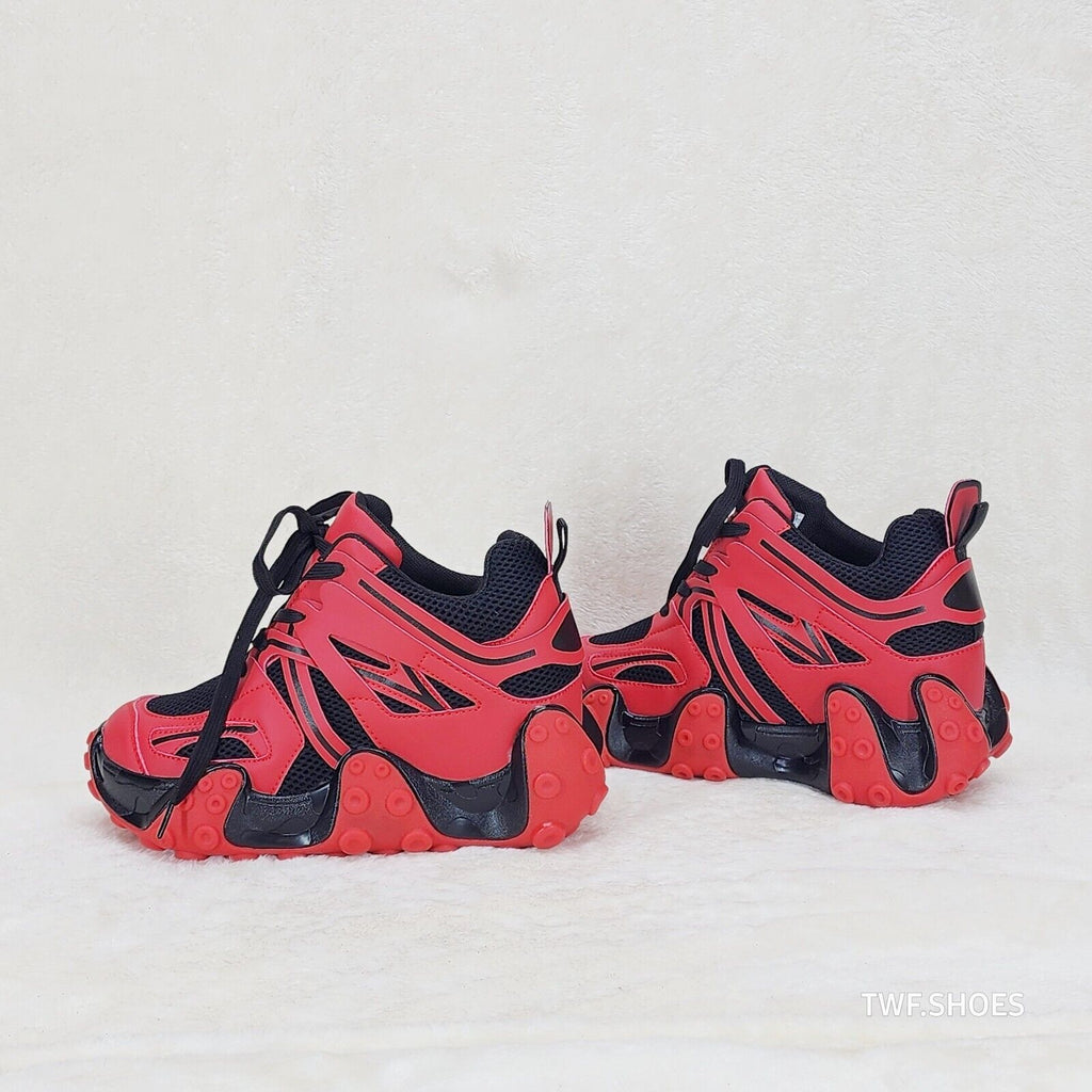 Anthony Wang Alien Black & Red Hidden Wedge Platform Sneakers Tentacle Tread - Totally Wicked Footwear