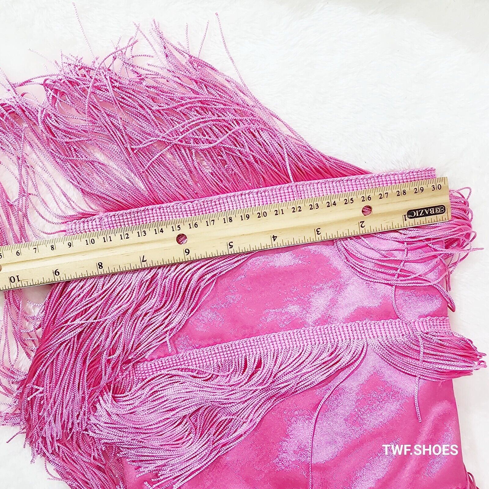 Gogo Fringed Thread Tassle OTK Thigh High Pink Satin High Heel Boots - Totally Wicked Footwear