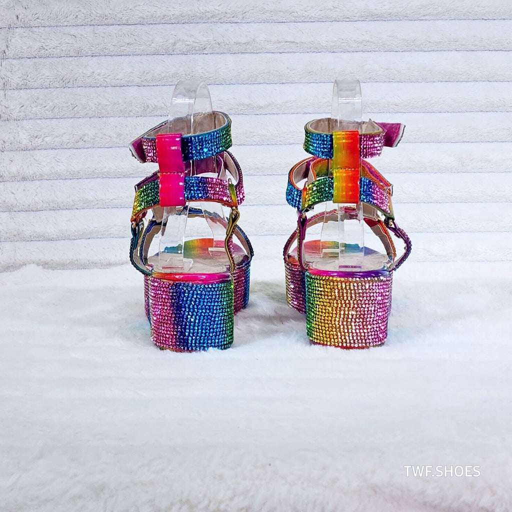 Pazzle 2" Platform Harness Strap Sparkle Rainbow Rhinestone Sandals Comfy  Shoes - Totally Wicked Footwear