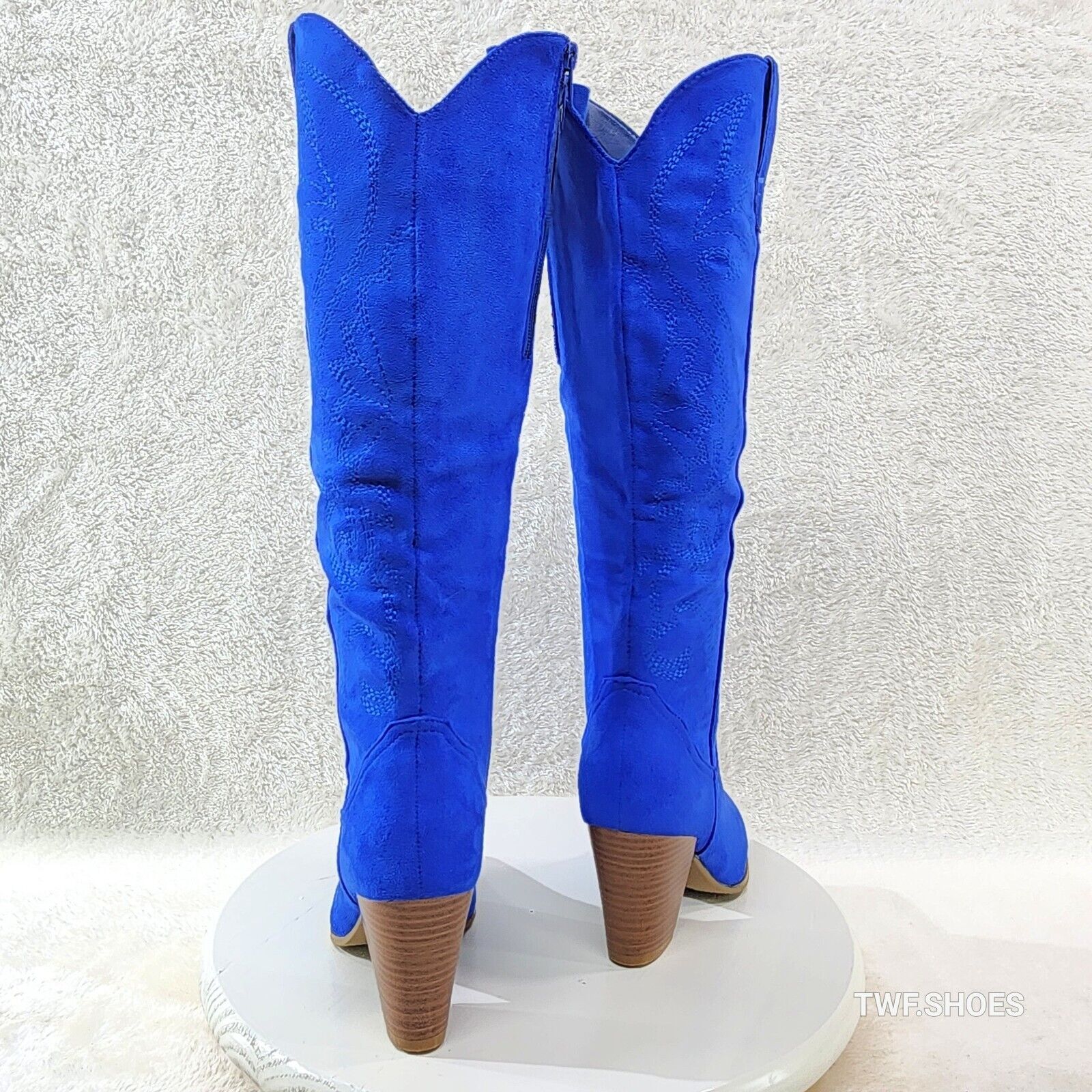 Wild Ryder Bright Deep Blue Faux Suede Country Western Cowgirl Boots - Totally Wicked Footwear