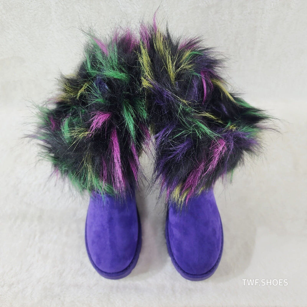 Chi Chi Purple Multi Color Faux Fur Thick Lined Comfy Cozy Winter Boots - Totally Wicked Footwear