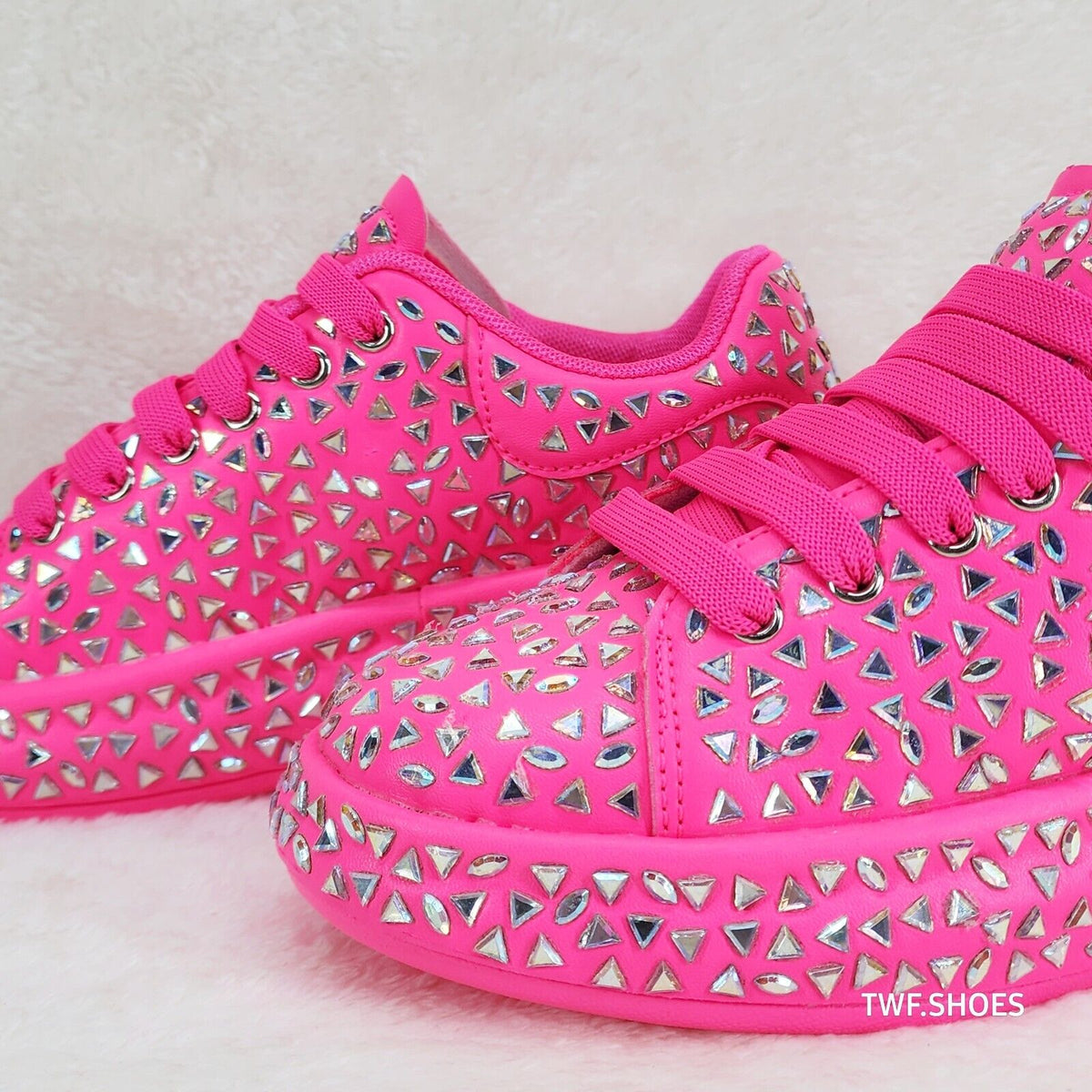 Geo Dazzle Cush Iridescent Stone Hot Pink Platform Sneakers Tennis Sho ...