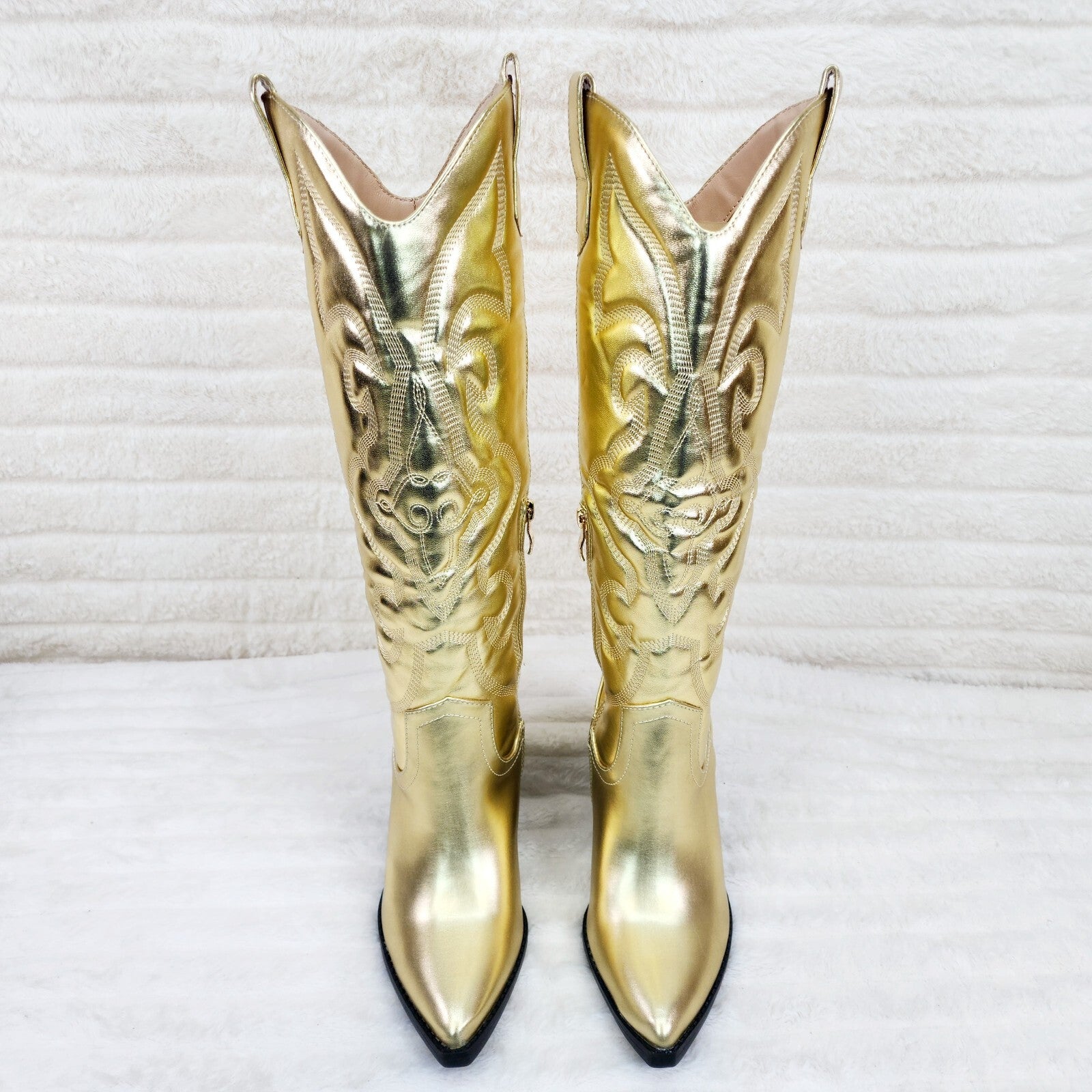 Electric Brushed Metallic Gold Western Knee High Cowgirl Boots
