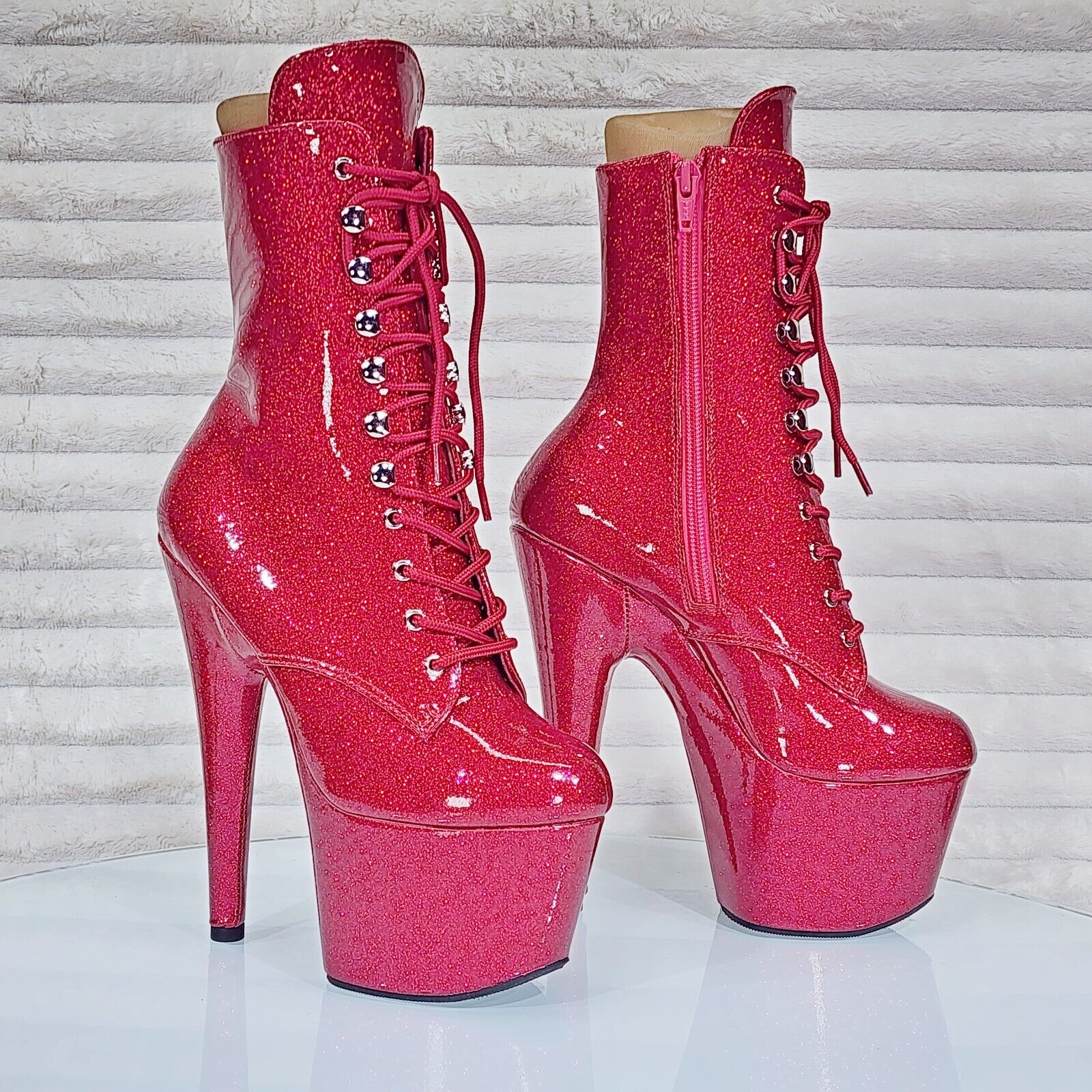Adore 1020GP Fuchsia Pink Glitter Patent  7" High Heel Platform Ankle Boots NY - Totally Wicked Footwear