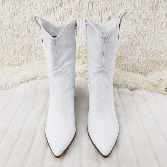 Slayer White Cowgirl Cowboy Ankle Boots Western Block Heels US Sizes 7-11 - Totally Wicked Footwear