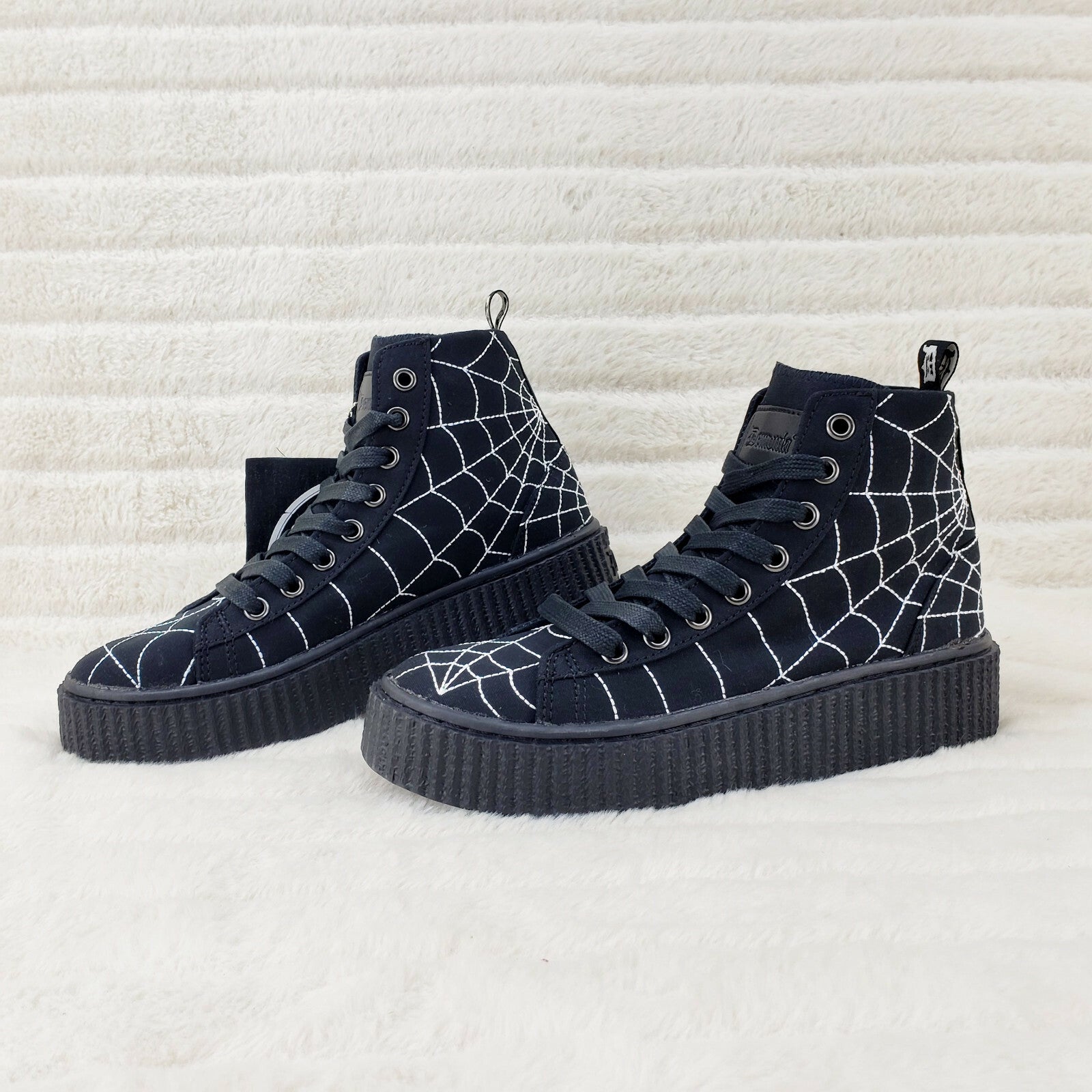 DEMONIA  Stitched Spider Web Hi-Top Creeper Sneaker Goth Punk Men's