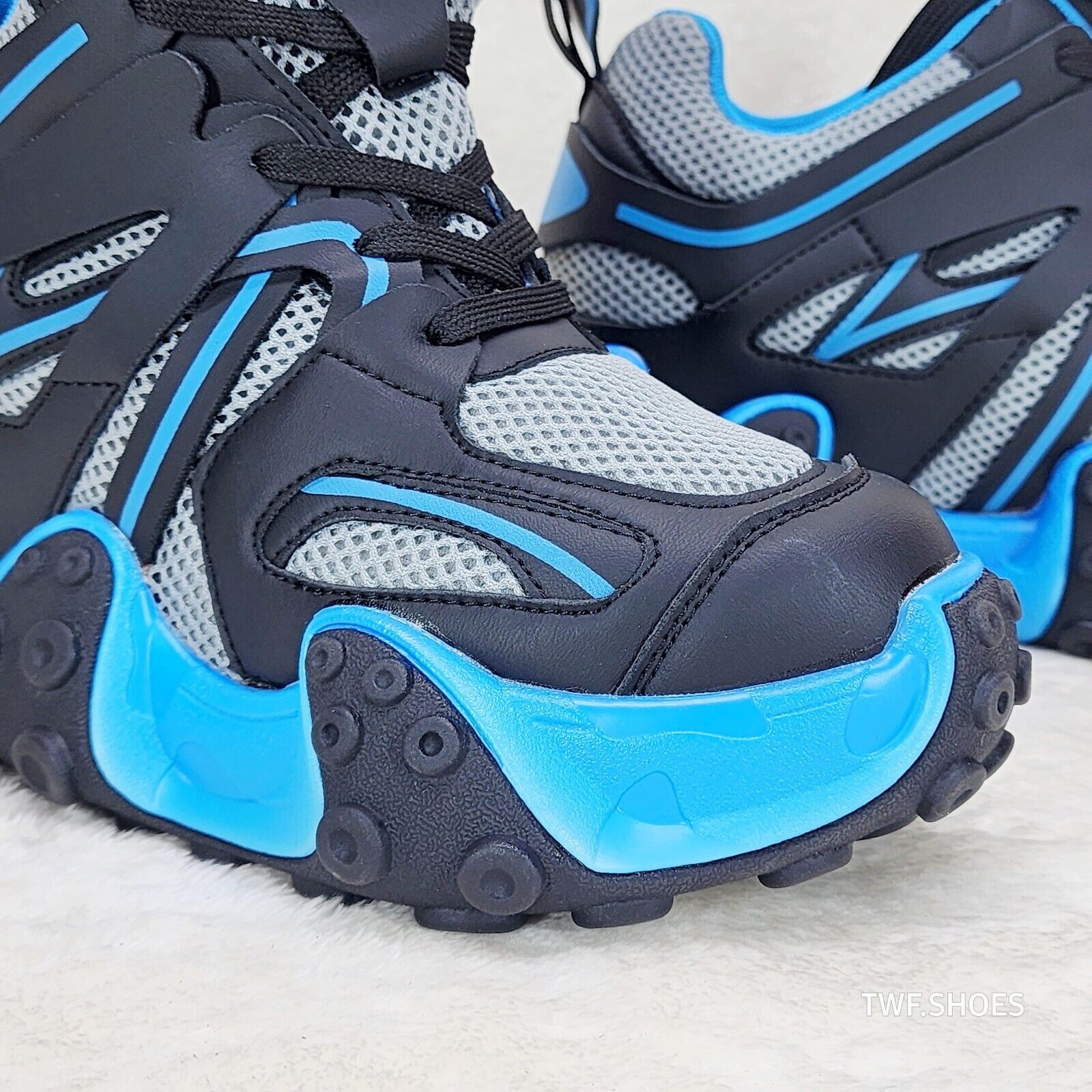 Anthony Wang Alien Black & Blue Hidden Wedge Platform Sneakers Tentacle Tread - Totally Wicked Footwear