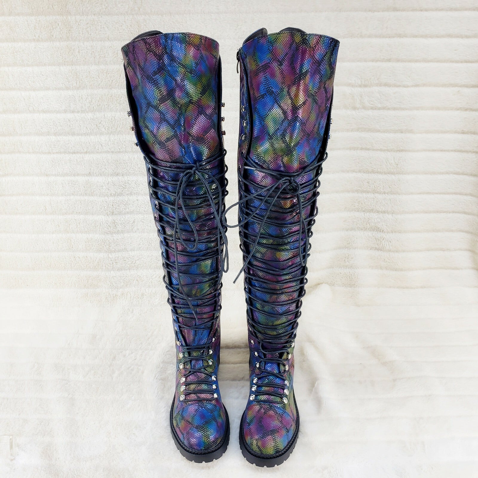 Ocho Colorful Rainbow Snake Corset Lace Over the Knee Fashion Riding Boot Travis