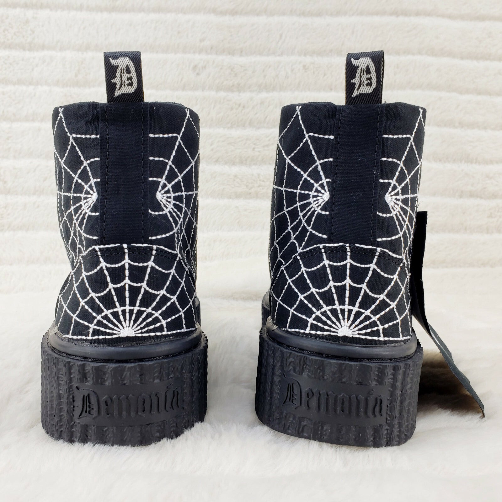 DEMONIA  Stitched Spider Web Hi-Top Creeper Sneaker Goth Punk Men's