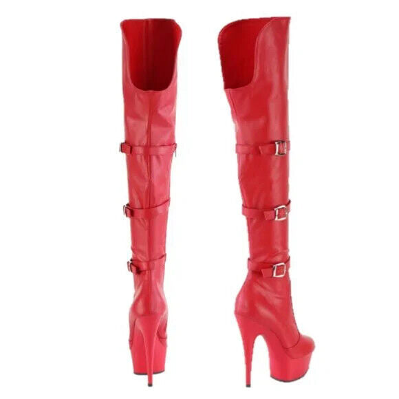 Delight 3018 Red Vegan Leather OTK Over the Knee Platform Thigh Boots - Totally Wicked Footwear