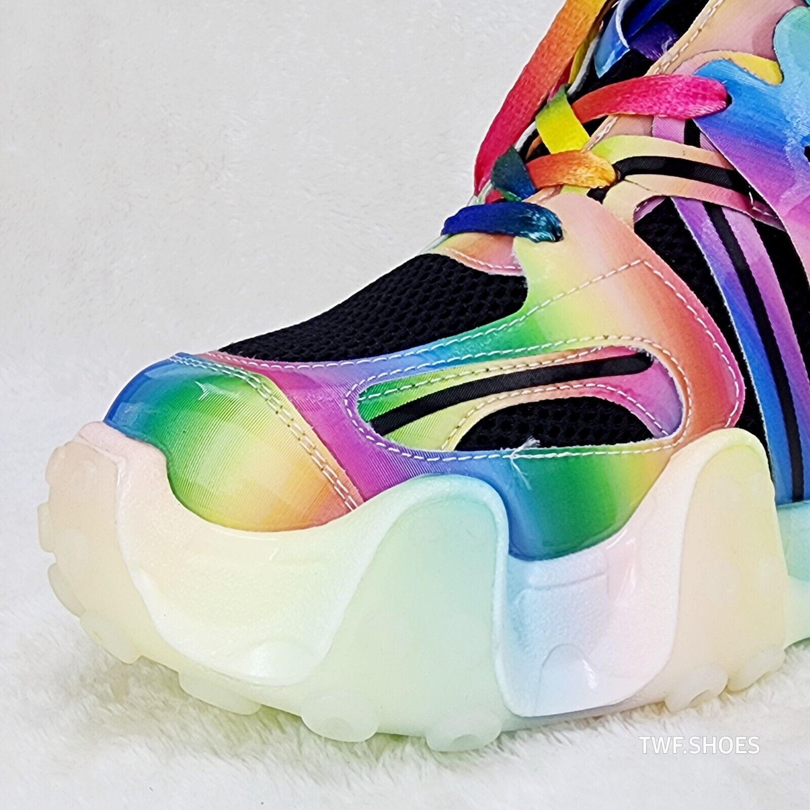 Anthony Wang Alien Black & Rainbow Hidden Wedge Platform Sneakers Tentacle Tread - Totally Wicked Footwear