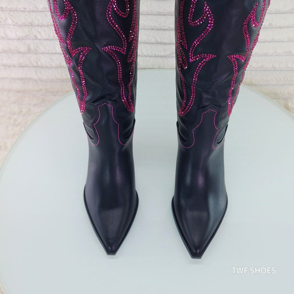 So Me Mileage Pink Rhinestone Design Black Western Cowgirl Boots - Totally Wicked Footwear
