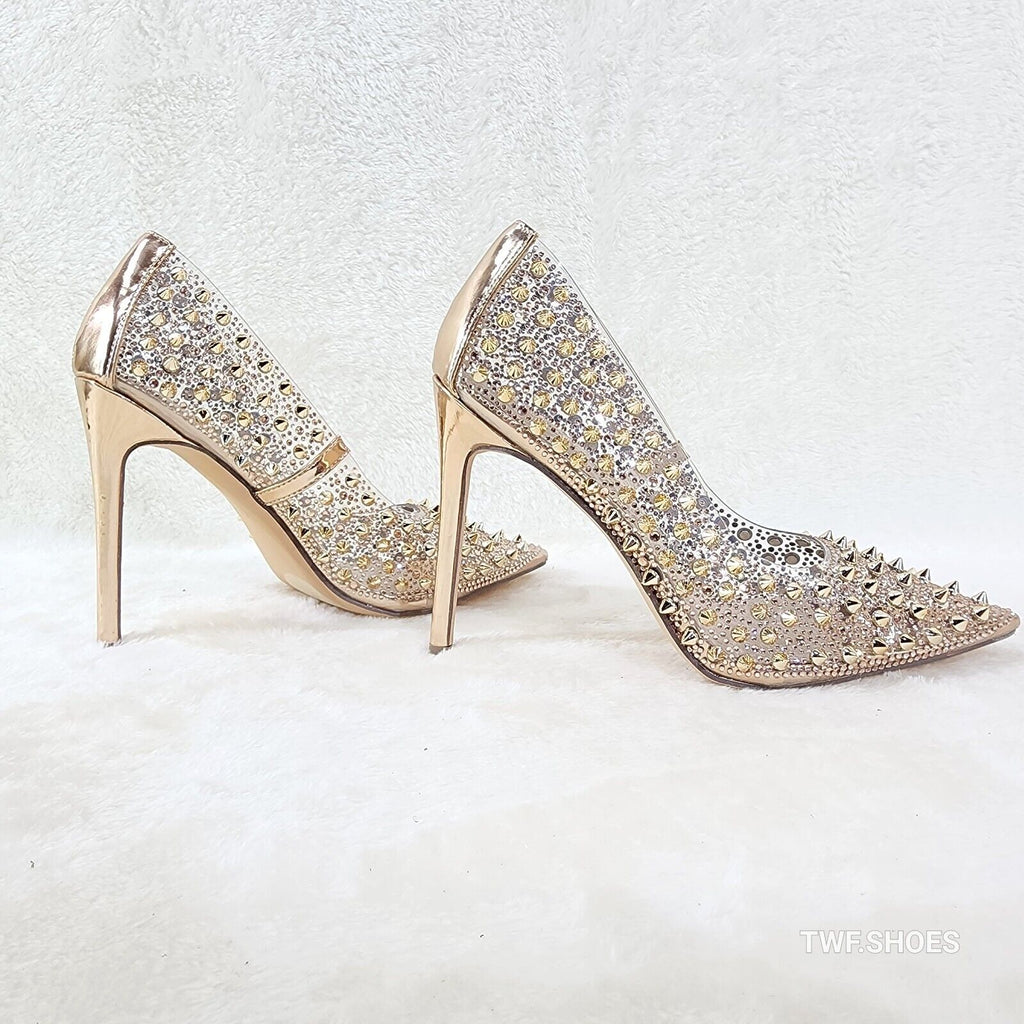 Spicy Stiletto PVC Clear Pumps Rose Gold Studs & Rhinestone Pumps Stiletto Heels - Totally Wicked Footwear
